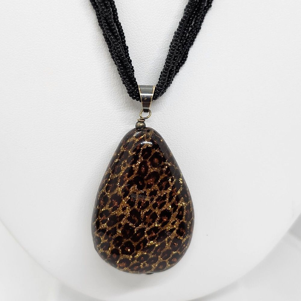 Michael‎ Anthony 925 Italy Leopard Print Black Bead Necklace